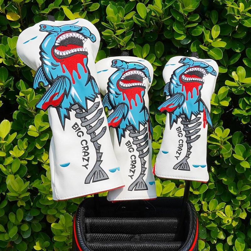 Big Crazy Golf Head Covers, Golf Club Covers Funny, Driver Headcovers, Golf Club Covers, Fairway Woods Head Covers, Hybrids Headcover, Putter Cover with Soft Lining for Golf Gift Hammerhead Sharks - Image 2